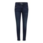 Slim-Fit Mørkeblå Jeans med Sidelommer og Kule Detaljer