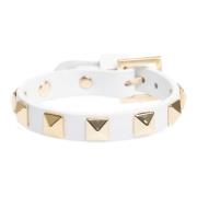 Leather Stud Bracelet White W/Gold