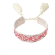 Woven Friendship Bracelet - Dark Love Off White W/Geranium Pink