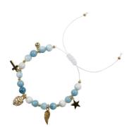 Stone Bead Bracelet 6 MM W/Charms - Turquoise