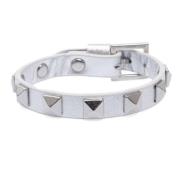 Leather Stud Bracelet Silver Metallic W/Silver