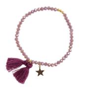 Crystal Bead Bracelet 4 MM W/Tassel Dusty Grape