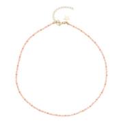 Glass Bead Necklace 2 MM Orange Pink