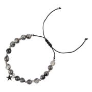 Stone Bead Bracelet 6 MM Grey W/Silver