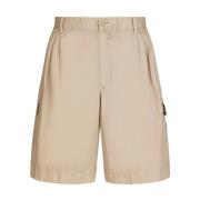 Beige Casual Shorts med Gullfarget Logo Plaque