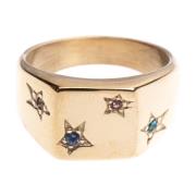 Star Signet Ring Square W/Multi Colored Crystals