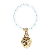 Glass Bead Ring Light Blue W/Lion Charm