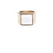 Signet Ring Gold W/White Jade