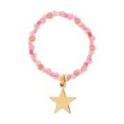Glass Bead Ring 2 MM Rose MIX W/Star Charm