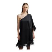 Andrea One-Shoulder Feather Mini Dress - Black