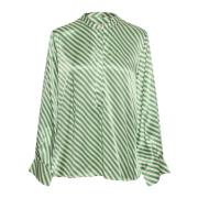 Grønn & Hvit Diagonal Stripet Bluse