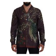 Nydelig Bordeaux Ostrich Print Silkeskjorte