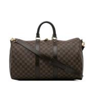 Pre-owned Brunt lerret Louis Vuitton Keepall