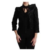 Sort Blomster Jacquard Silke Blazer Jakke