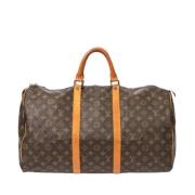 Pre-owned Brunt lerret Louis Vuitton Keepall