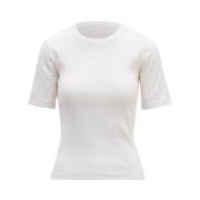 Hvit Ribbestrikket T-skjorte med Rund Hals