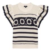 Penelope - Oat Navy Crochet Stripe