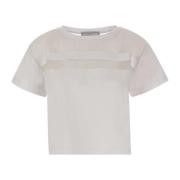 Hvit Bomull Jersey T-skjorte med Silke Organza Detaljer