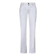 Slim-Fit Hvite Jeans i Stretch Bomull med Kontrastfargede Sømmer