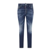 Slimme Denim Jeans med Beltehemper og Knappelukking