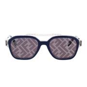 Glamorøse geometriske solbriller med blå og grå ramme