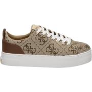 Beige Stoff Sneakers med All Over Logo