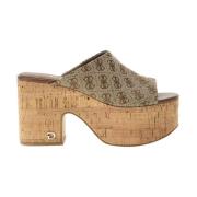 Beige/brune syntetiske sandaler for kvinner
