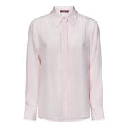 Rosa Silkestripet Skjorte med Juvelknapper