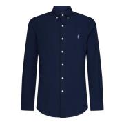Blå Slim-Fit Skjorte med Button-Down Krage