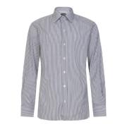 Hverdags t-Skjorte, Hvit Bomullsskjorte med Stripet Mønster og Spiss K...