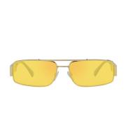 Rektangulære solbriller med speilende gul linse og gullfarget innfatni...