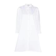 Hvit Skjortekjole med Knappelukking og Lommer