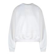 Hvit Bomullssweatshirt med Ribbede Profiler