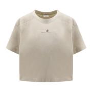 Beige Ribbestrikket T-skjorte med Monili-detalj