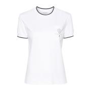 Hvit Bomull T-skjorte med Kontrastkant og Brystlomme