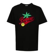 Sort bomull T-skjorte med logo og Palm Tree print