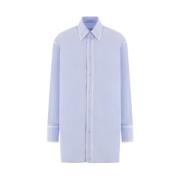 Blå Oversized Bomull Poplin Skjorte med Faded Detaljer