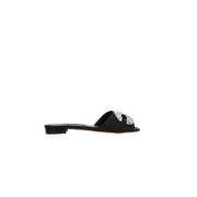 Sort Sateng Slide Sandaler med Juvelspenne