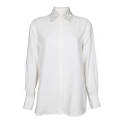 Antikk Hvit Viskose Skjorte med Dobbel Stjerne