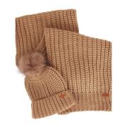 Ribbet Pom Pom Beanie og Skjerf Sett