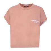Logo Crop T-Shirt i Powder Pink/White