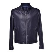 Reversible jacket in navy blue nappa leather