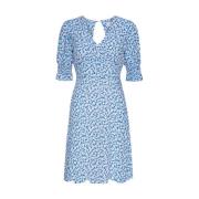 Koko Dress Short Open Back Short Sleeves - Blue White Flowers