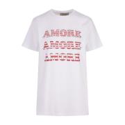 Amore Print Hvit Bomull T-skjorte