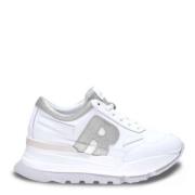Hvite og Sølv Skinn Glitter Sneakers