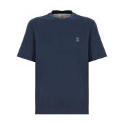 Blå Bomull T-skjorte for Menn