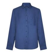Blå Lin Button-Down Skjorte
