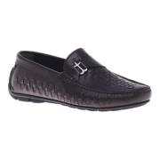 Dark brown woven leather loafer