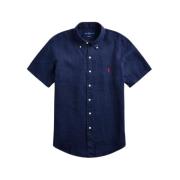 Marineblå Lin Custom Fit Skjorte