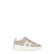 Beige Semsket Skinn Sneakers for Kvinner